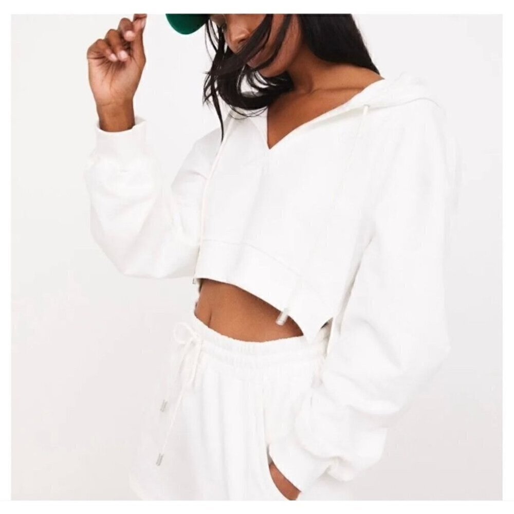For Love & Lemons Harper Crop hoodie , White, Size XL N36